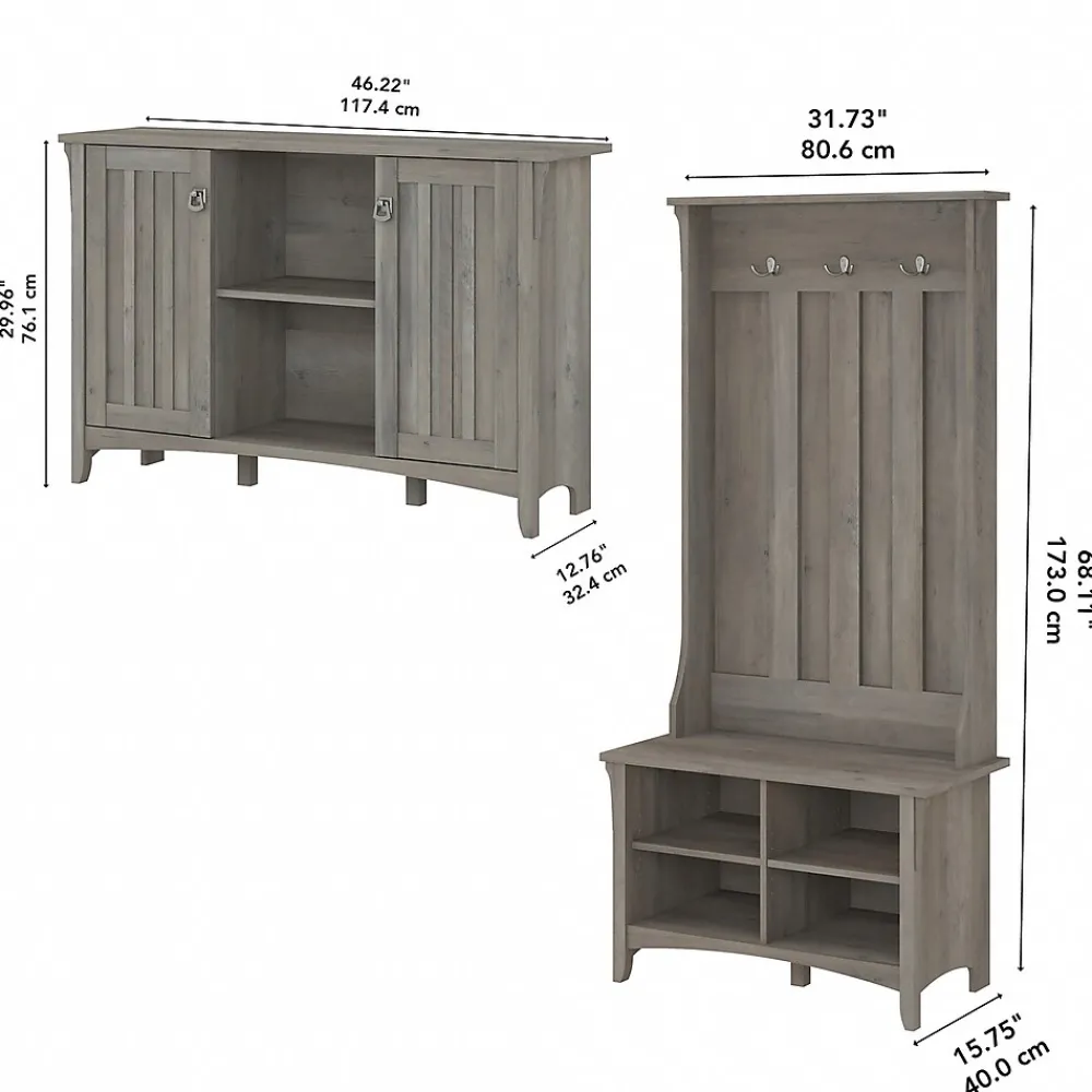 Storage Cabinets*Bush Furniture Salinas 68.11" Storage Set with Hall Tree, Shoe Bench and Accent Cabinet, 5 Shelves, (SAL008DG) Driftwood Gray