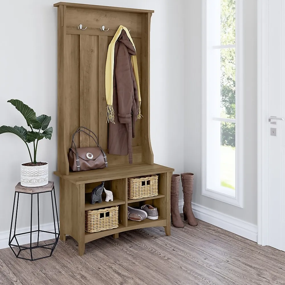 Storage Cabinets*Bush Furniture Salinas Hall Tree with Shoe Storage Bench, Reclaimed Pine (SAS532RCP-03)