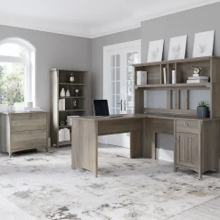 L-Desks*Bush Furniture Salinas 60"W L Shaped Desk with Hutch, Lateral File Cabinet and 5 Shelf Bookcase, (SAL007DG) Driftwood Gray