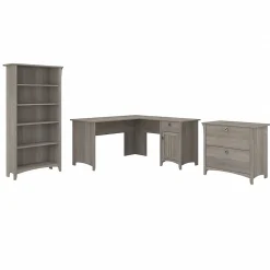 L-Desks*Bush Furniture Salinas 60"W L Shaped Desk with Lateral File Cabinet and 5 Shelf Bookcase, (SAL003DG) Driftwood Gray