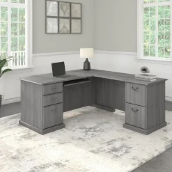 L-Desks*Bush Furniture Saratoga 66"W L Shaped Computer Desk with Drawers, Modern Gray (EX45870-03K)