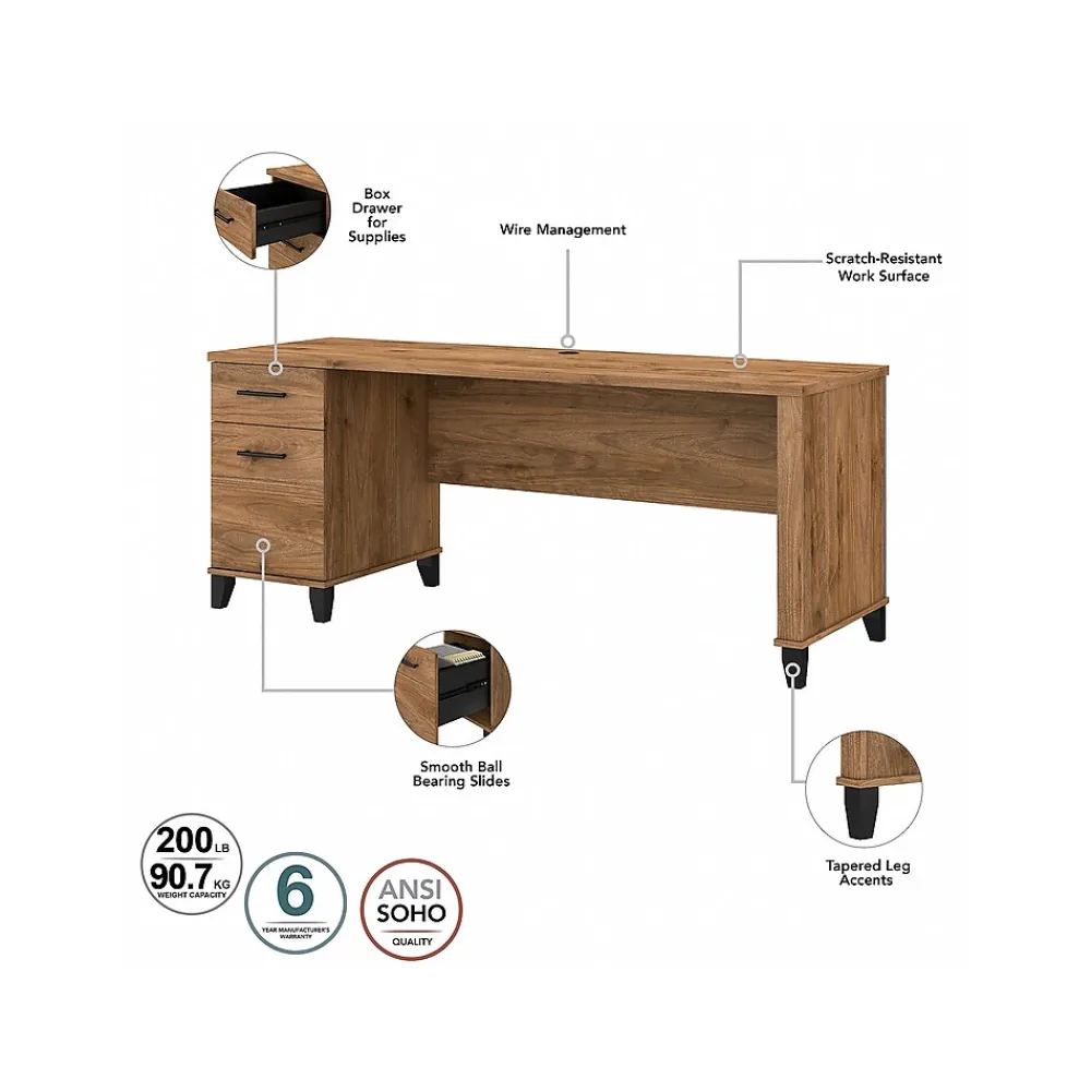 Computer Desks*Bush Furniture Somerset 72" Computer Desk with Drawers and Hutch, (SET018FW) Fresh Walnut