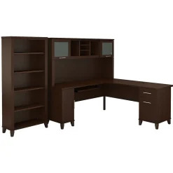 L-Desks*Bush Furniture Somerset 72"W L Shaped Desk with Hutch and 5 Shelf Bookcase, Mocha Cherry (SET011MR)