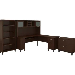 L-Desks*Bush Furniture Somerset 72"W L Shaped Desk with Hutch, Lateral File Cabinet and Bookcase, (SET012MR) Mocha Cherry