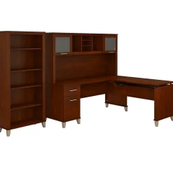 L-Desks*Bush Furniture Somerset 72"W 3 Position Sit to Stand L Shaped Desk with Hutch and Bookcase, (SET017HC) Hansen Cherry