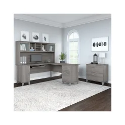 Office Desks*Bush Furniture Somerset 72"W L Shaped Desk with Hutch and Lateral File Cabinet, (SET009PG) Platinum Gray