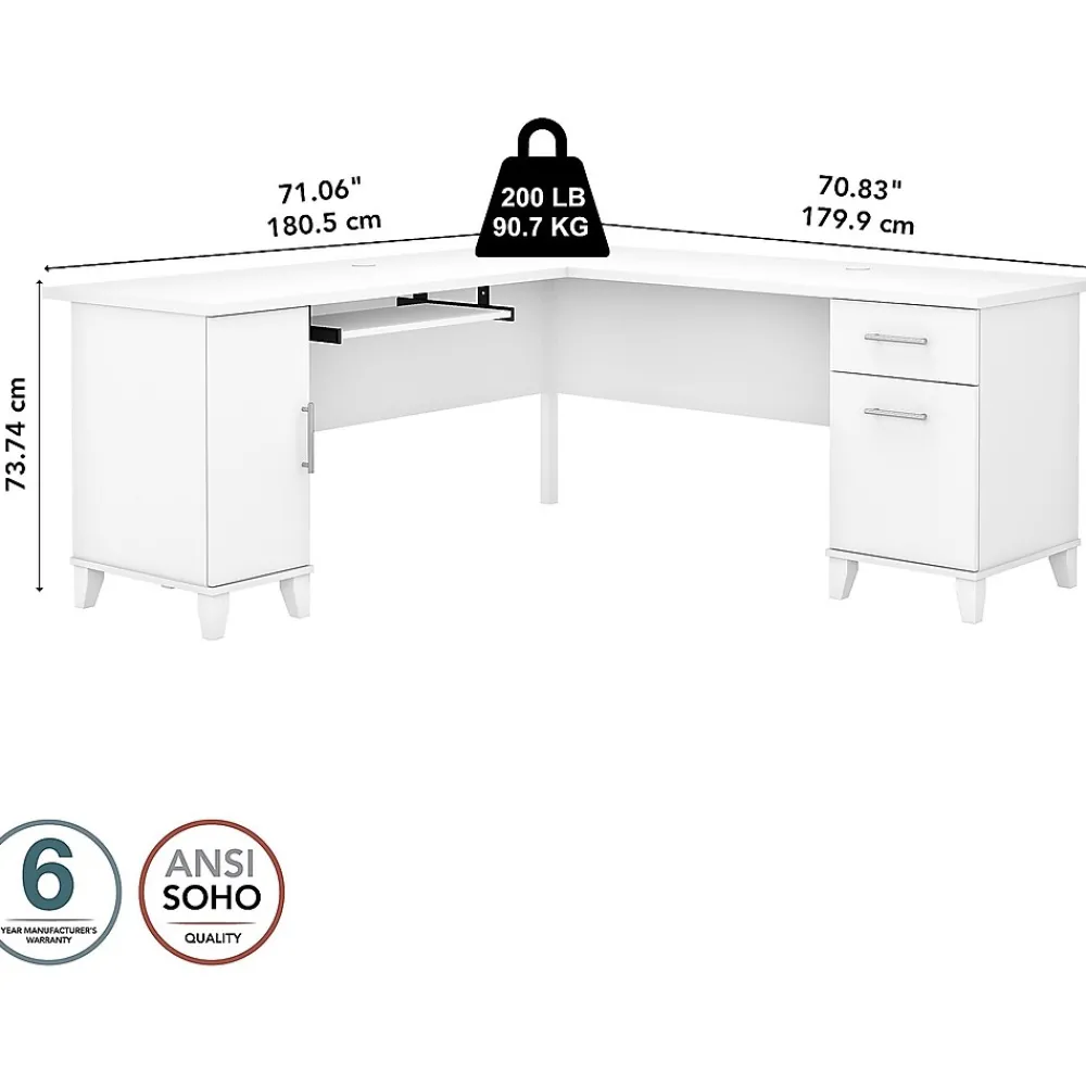Computer Desks*Bush Furniture Somerset 72"W L Shaped Desk with Storage, (WC81910K) White