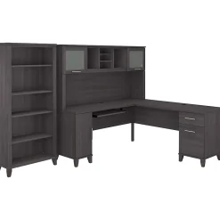Office Desks*Bush Furniture Somerset 72"W L Shaped Desk with Hutch and 5 Shelf Bookcase, (SET011SG) Storm Gray
