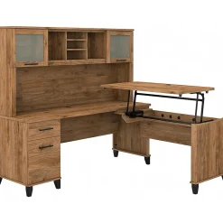 Office Desks*Bush Furniture Somerset 72"W 3 Position Sit to Stand L Shaped Desk with Hutch, (SET015FW) Fresh Walnut