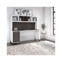 Office Desks*Bush Furniture Somerset 72"W Office Desk with Drawers and Hutch, (SET018SGWH) Storm Gray/White