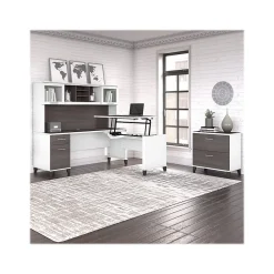 L-Desks*Bush Furniture Somerset 72"W 3 Position Sit to Stand L Shaped Desk with Hutch and File Cabinet, (SET016SGWH) Storm Gray/White