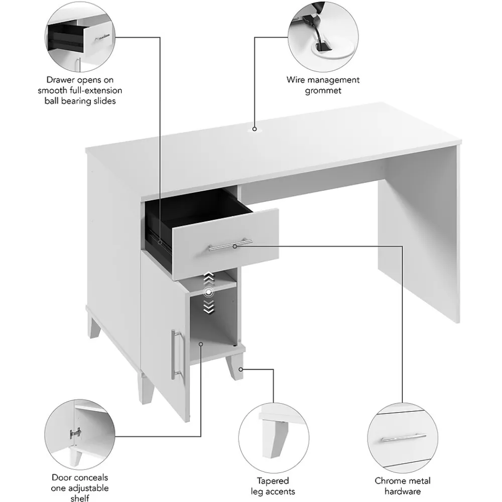 Corner Desks*Bush Furniture Somerset 54"W Office Desk with Drawer and Storage Cabinet, White (WC81954)