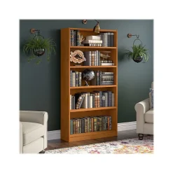Bookcases*Bush Furniture Universal 72"H 5-Shelf Bookcase with Adjustable Shelves, Natural Cherry Laminated Wood (WL12467)