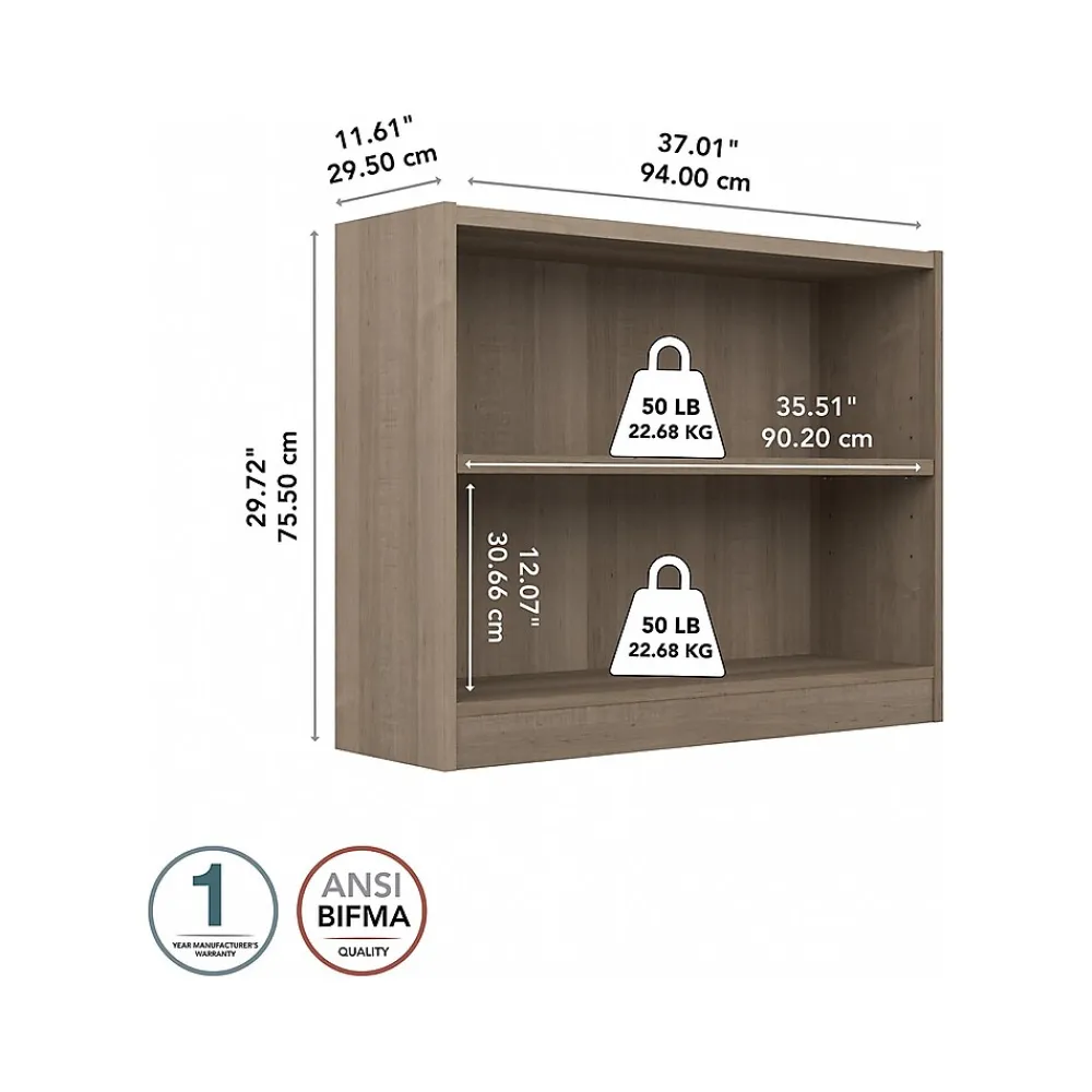 Bookcases*Bush Furniture Universal 30"H 2-Shelf Bookcase with Adjustable Shelf, Ash Gray Laminated Wood (WL12426)