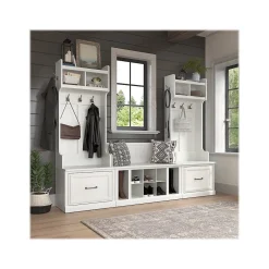Storage Cabinets*Bush Furniture Woodland Entryway Storage Set with Hall Trees and Shoe Bench with Drawers, White Ash (WDL012WAS)