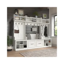 Storage Cabinets*Bush Furniture Woodland Full Entryway Storage Set with Coat Rack and Shoe Bench with Doors, White Ash (WDL013WAS)