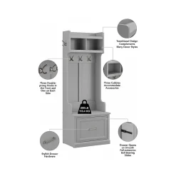 Storage Cabinets*Bush Furniture Woodland Full Entryway Storage Set with Coat Rack and Shoe Bench with Drawers, Cape Cod Gray (WDL014CG)