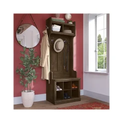 Storage Cabinets*Bush Furniture Woodland 24W Hall Tree and Small Shoe Bench with Shelves, Ash Brown (WDL008ABR)