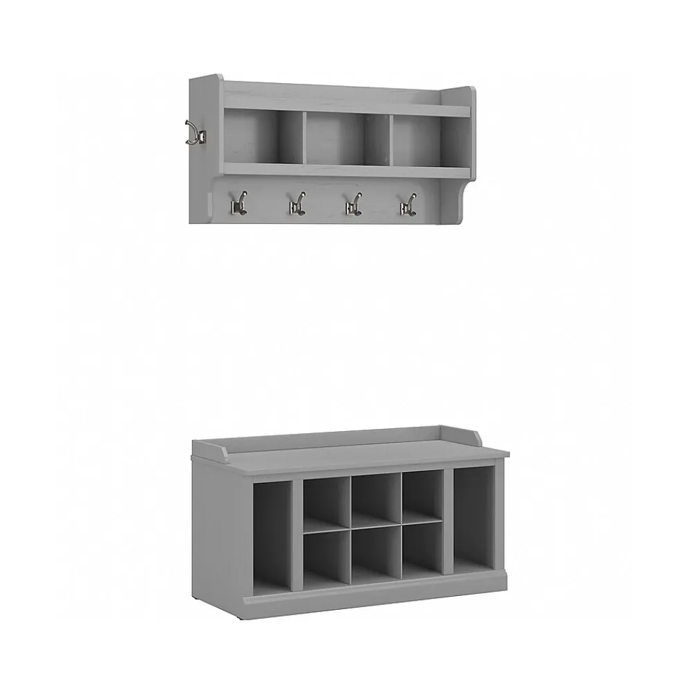 Storage Cabinets*Bush Furniture Woodland 40W Shoe Storage Bench with Shelves and Wall Mounted Coat Rack, Cape Cod Gray (WDL004CG)