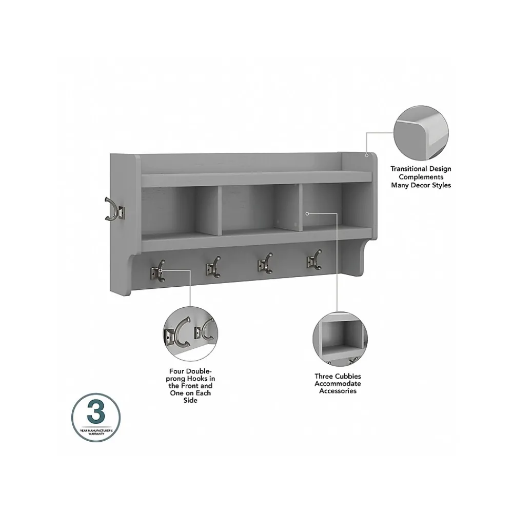 Storage Cabinets*Bush Furniture Woodland 40W Shoe Storage Bench with Shelves and Wall Mounted Coat Rack, Cape Cod Gray (WDL004CG)