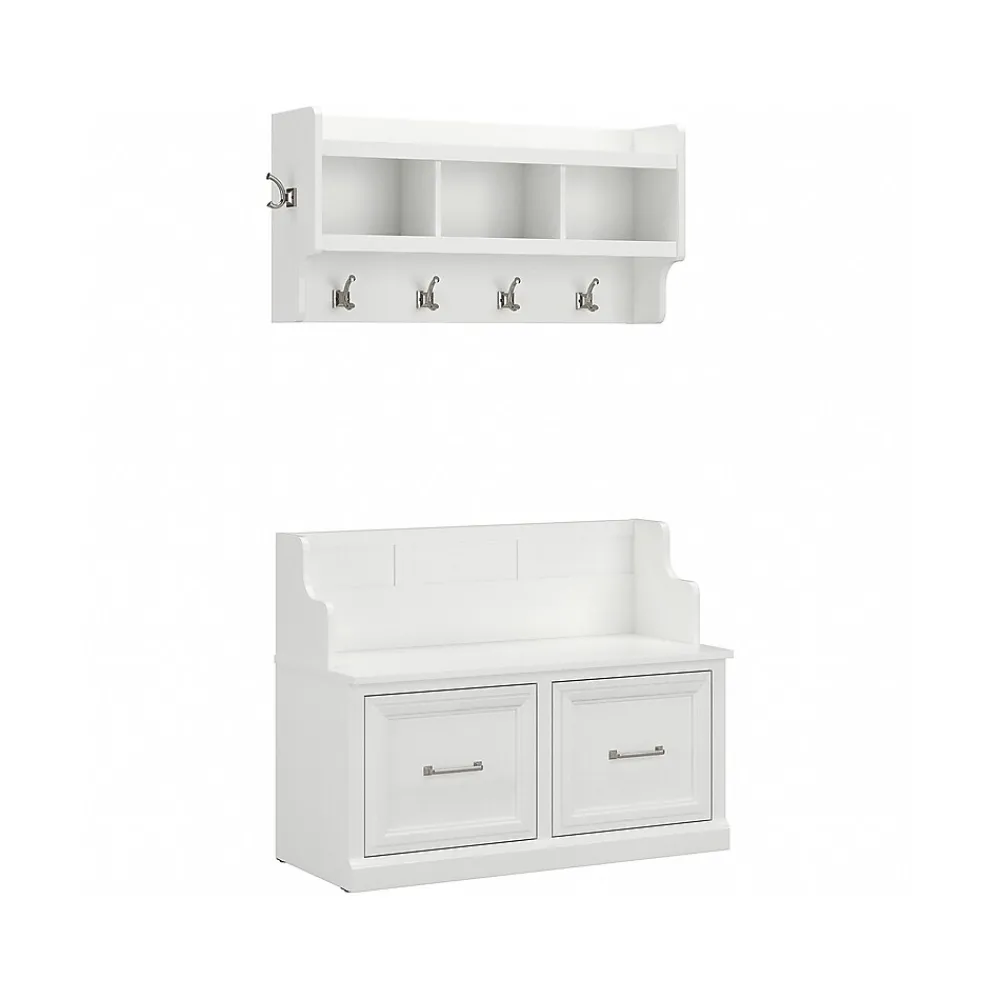 Storage Cabinets*Bush Furniture Woodland 40W Entryway Bench with Doors and Wall Mounted Coat Rack, White Ash (WDL009WAS)