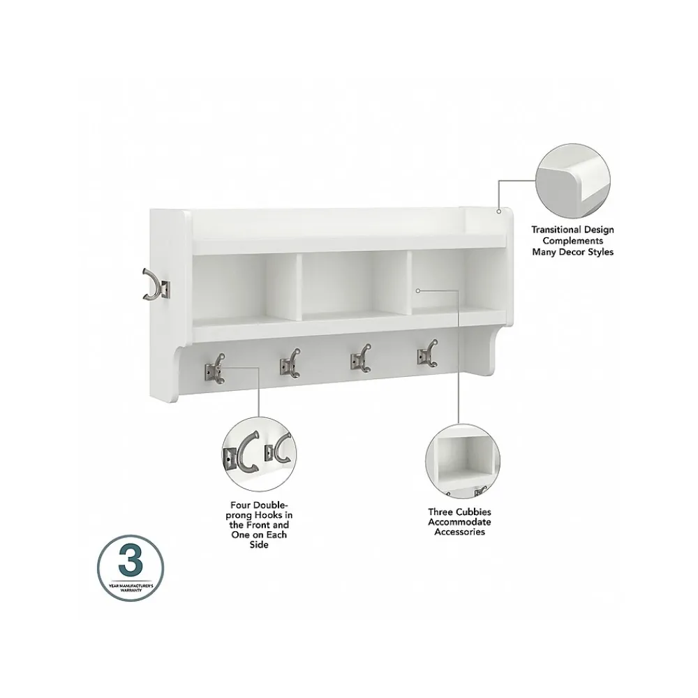 Storage Cabinets*Bush Furniture Woodland 40W Entryway Bench with Doors and Wall Mounted Coat Rack, White Ash (WDL009WAS)