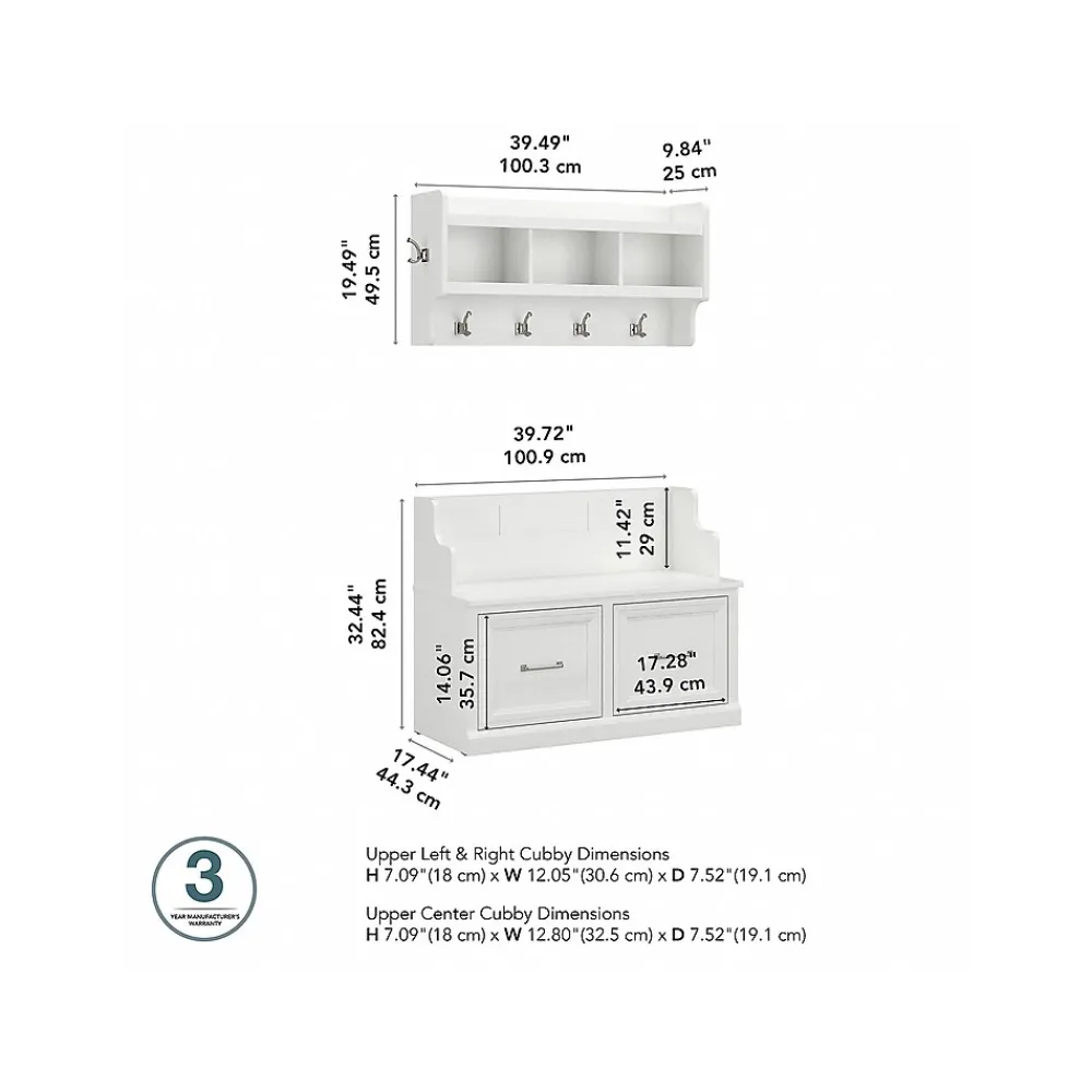 Storage Cabinets*Bush Furniture Woodland 40W Entryway Bench with Doors and Wall Mounted Coat Rack, White Ash (WDL009WAS)