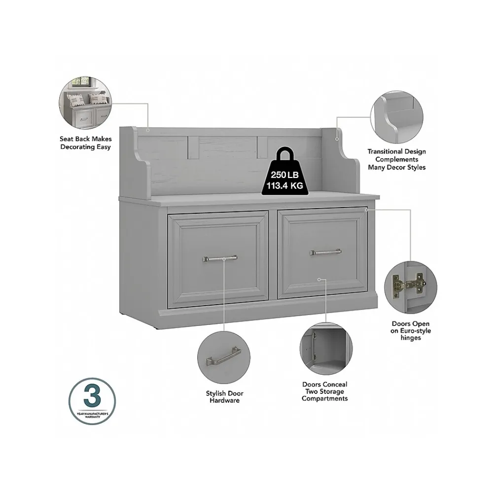 Storage Cabinets*Bush Furniture Woodland 40W Entryway Bench with Doors, Cape Cod Gray (WDL005CG)