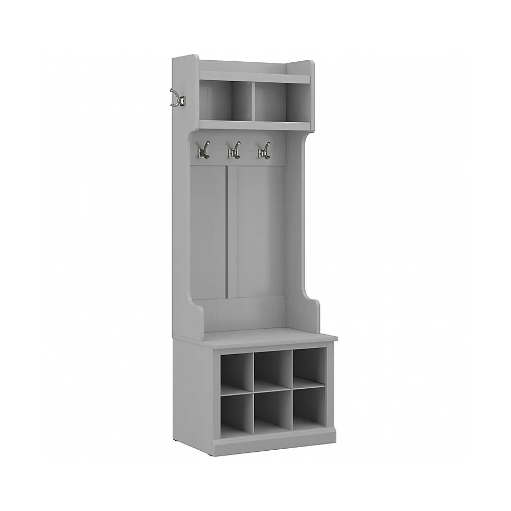 Storage Cabinets*Bush Furniture Woodland 24W Hall Tree and Small Shoe Bench with Shelves, Cape Cod Gray (WDL008CG)