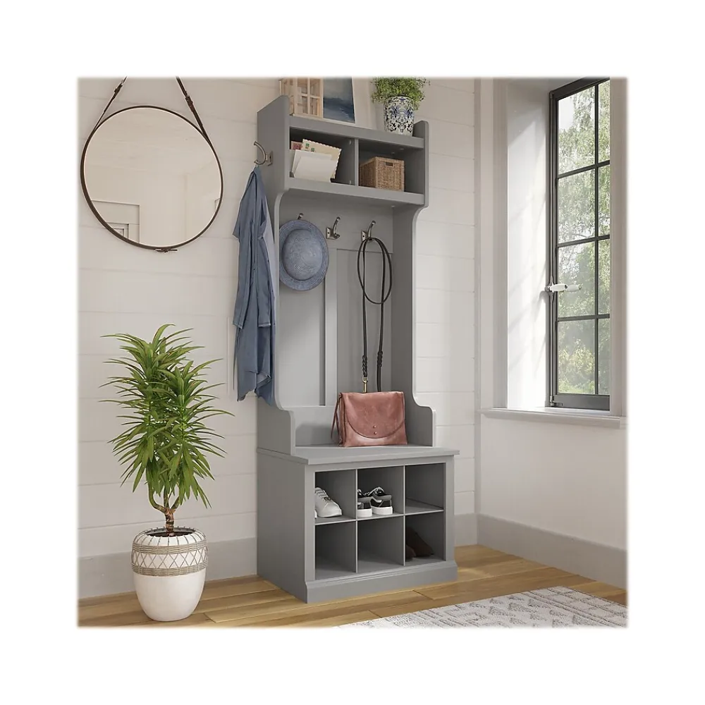 Storage Cabinets*Bush Furniture Woodland 24W Hall Tree and Small Shoe Bench with Shelves, Cape Cod Gray (WDL008CG)