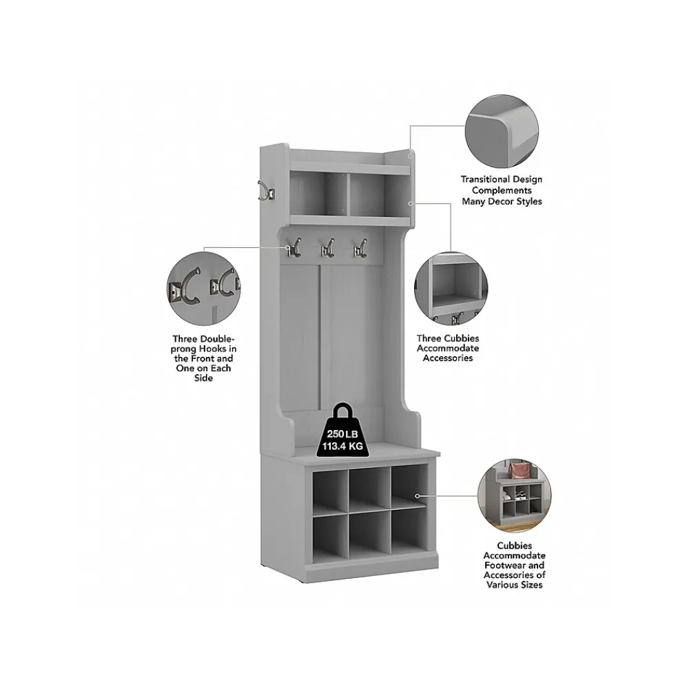 Storage Cabinets*Bush Furniture Woodland 24W Hall Tree and Small Shoe Bench with Shelves, Cape Cod Gray (WDL008CG)