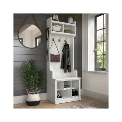 Storage Cabinets*Bush Furniture Woodland 24W Hall Tree and Small Shoe Bench with Shelves, White Ash (WDL008WAS)