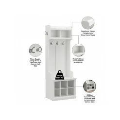 Storage Cabinets*Bush Furniture Woodland 24W Hall Tree and Small Shoe Bench with Shelves, White Ash (WDL008WAS)