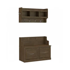 Storage Cabinets*Bush Furniture Woodland 40W Entryway Bench with Doors and Wall Mounted Coat Rack, Ash Brown (WDL009ABR)