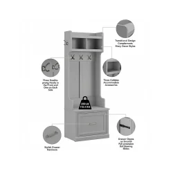 Storage Cabinets*Bush Furniture Woodland 24W Hall Tree and Small Shoe Bench with Drawer, Cape Cod Gray (WDL007CG)