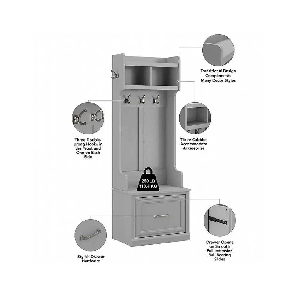 Storage Cabinets*Bush Furniture Woodland 24W Hall Tree and Small Shoe Bench with Drawer, Cape Cod Gray (WDL007CG)