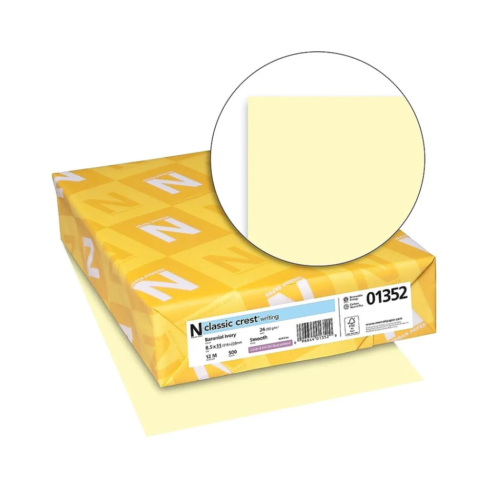 Multipurpose Paper*Classic Crest 8.5" x 11" Multipurpose Paper, Baronial Ivory, 24 lbs., 92 Brightness, 500/Ream (01352)