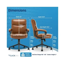 Ergonomic Chairs*Click365 Transform 2.0 Ergonomic Bonded Leather Swivel Desk Chair, (CCHR10007A) Cognac