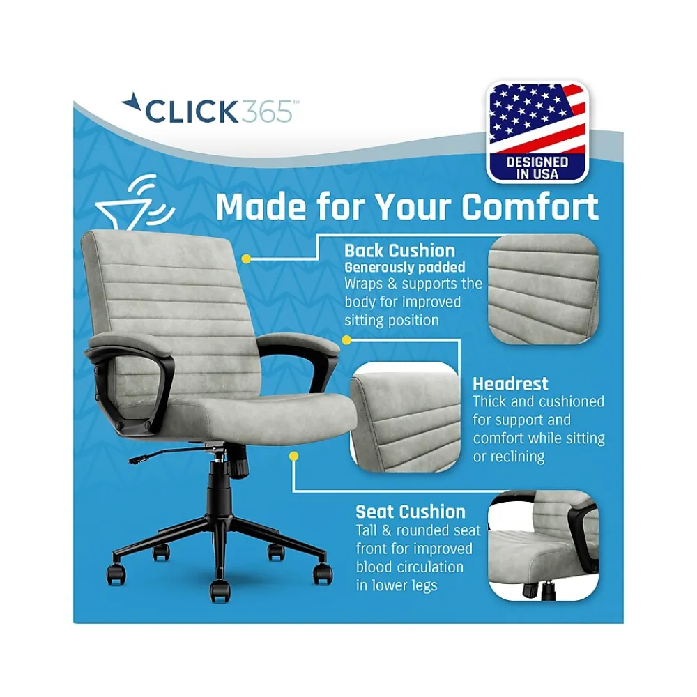 Ergonomic Chairs*Click365 Transform 3.0 Ergonomic Vegan Leather Swivel Desk Chair, (CCHR10008D) Gray