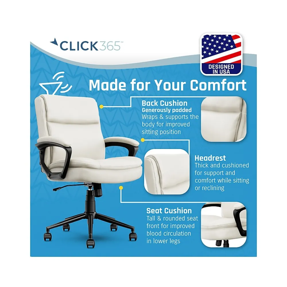 Ergonomic Chairs*Click365 Transform 2.0 Ergonomic Bonded Leather Swivel Desk Chair, (CCHR10007C) White