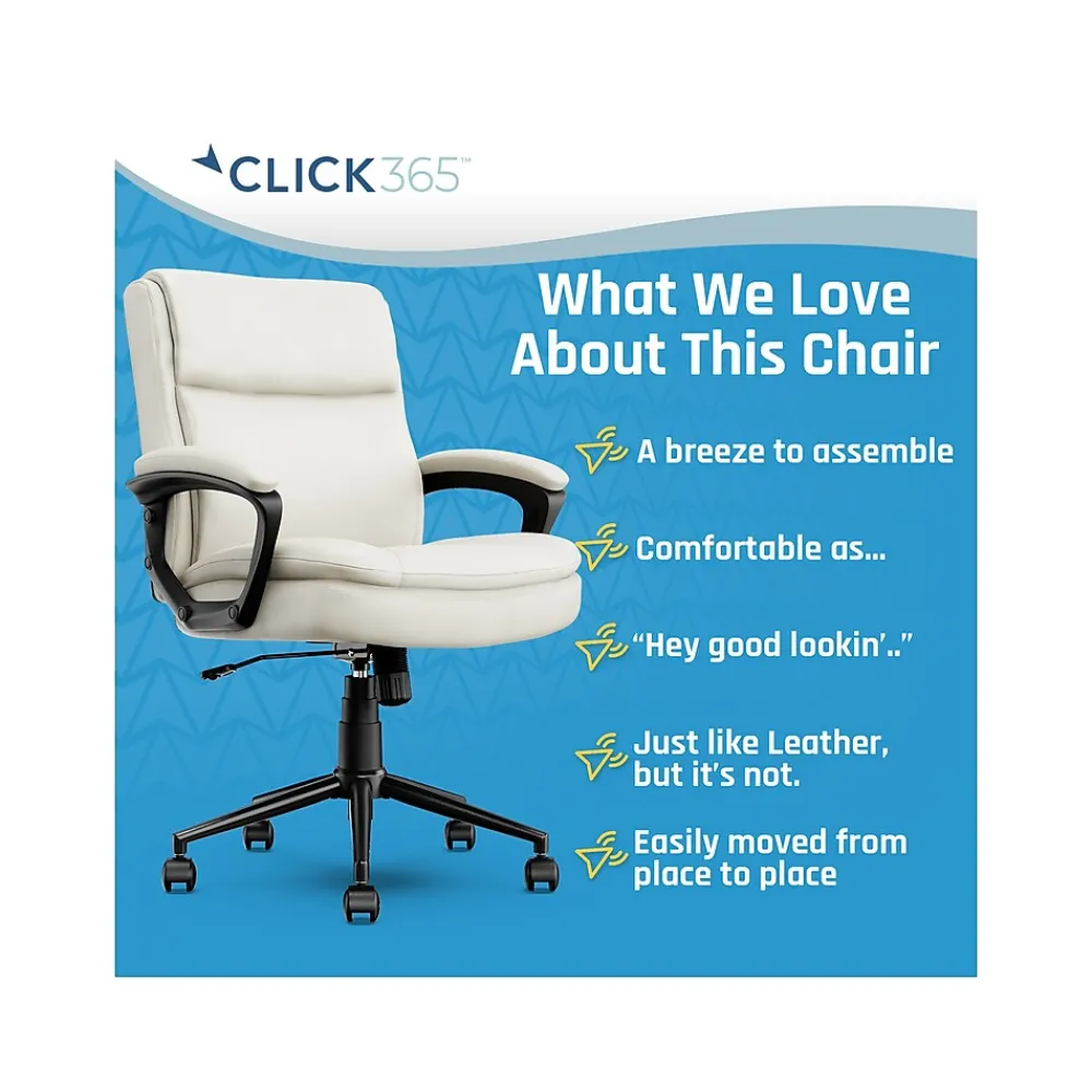 Ergonomic Chairs*Click365 Transform 2.0 Ergonomic Bonded Leather Swivel Desk Chair, (CCHR10007C) White
