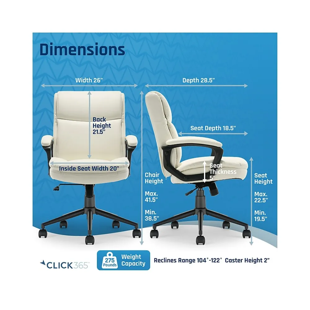 Ergonomic Chairs*Click365 Transform 2.0 Ergonomic Bonded Leather Swivel Desk Chair, (CCHR10007C) White