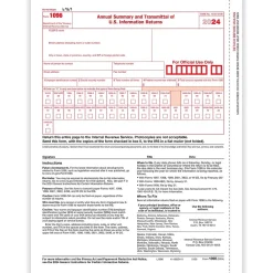 Tax Forms*ComplyRight 2024 1096 Tax Form, 1-Part, Transmittal, 25/Pack (510025)