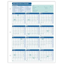 Hr Forms*ComplyRight 2025 Attendance Calendar Card, 25 Forms/Pack (A4000W25)