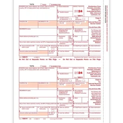 Tax Forms*ComplyRight 2024 1099-R Tax Form, 1-Part, 2-Up, Federal Copy A, 50/Pack (514050)