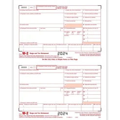 Tax Forms*ComplyRight 2024 W-2 Tax Form, 1-Part, 2-Up, Federal Copy A, 50/Pack (520150)