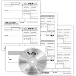 Tax Forms*ComplyRight 2024 W-2 Tax Forms, Envelopes and Software, 5-Part, 2-Up, White, 50/Tub (5648ES)