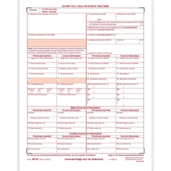 Tax Forms*ComplyRight 2024 W-2C Tax Form, 1-Part, Federal Copy A, 50/Pack (531350)