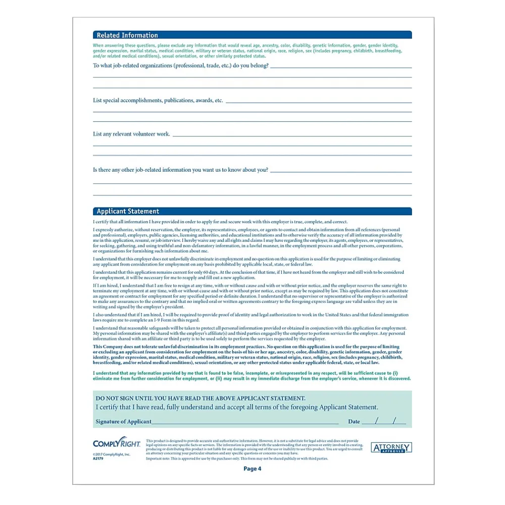 Hr Forms*ComplyRight ™ Missouri Job Application, Pack of 50 (A2179MO)