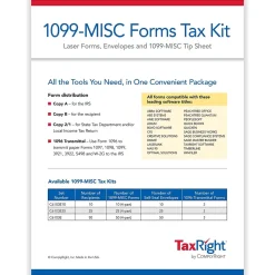 Tax Forms*ComplyRight TaxRight 2024 1099-MISC Tax Form Tax Form Set with Envelopes, 4-Part, 25/Pack (SC6103E25)